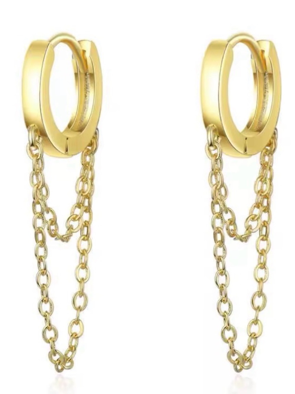 Sylver Sterling Plated Gold Double Chain Huggie Hoop Earrings - Women Jewelry